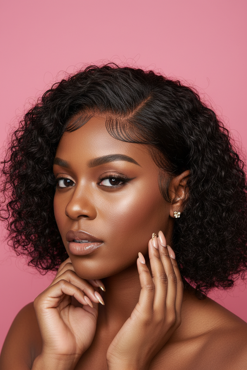 Jerry Curl Short Bob U-Part Wig – 100% Brazilian Remy Human Hair, Glueless, Short Bob, Natural Black