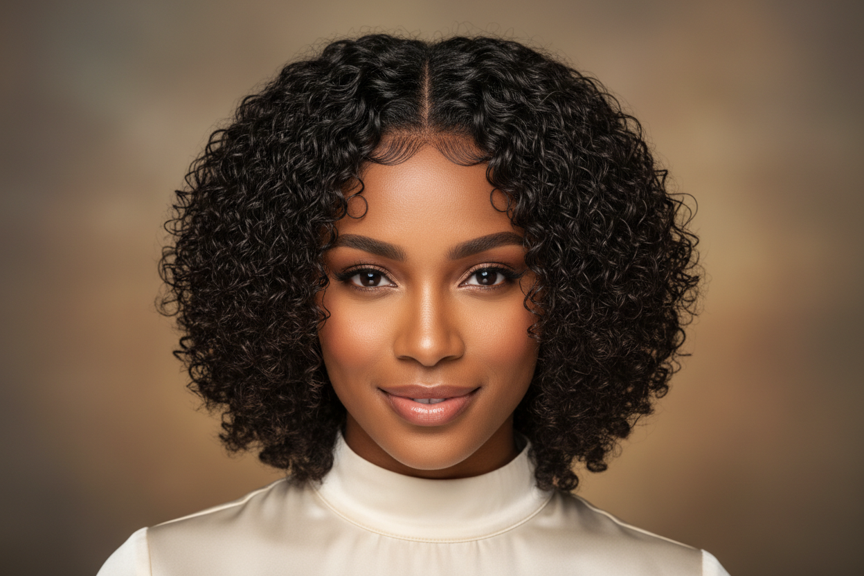 Jerry Curl Short Bob U-Part Wig – 100% Brazilian Remy Human Hair, Glueless, Short Bob, Natural Black