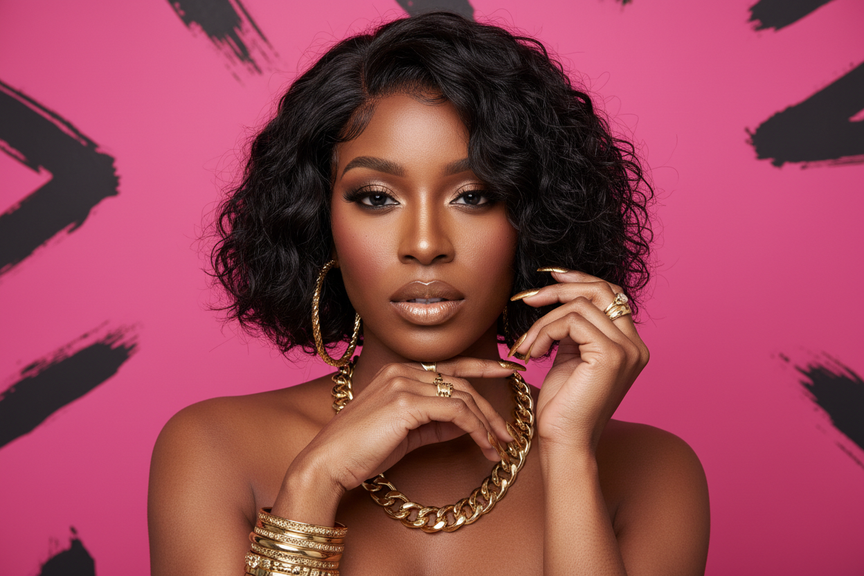 Jerry Curl Short Bob U-Part Wig – 100% Brazilian Remy Human Hair, Glueless, Short Bob, Natural Black