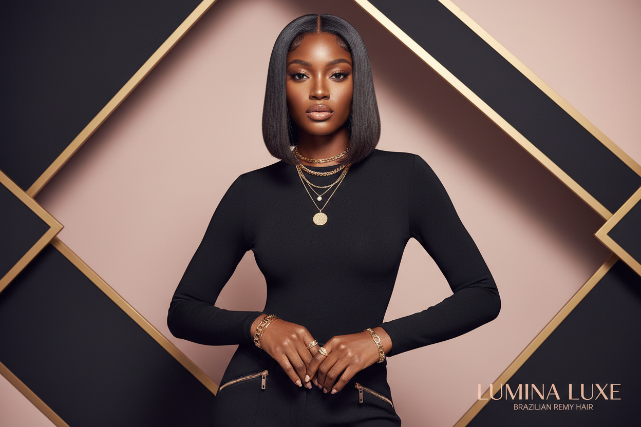 U Part Bob Wig – Brazilian Remy Human Hair Straight Wig | Glueless U Part Wig 180–200% Density Natural Black (10–16 Inch)