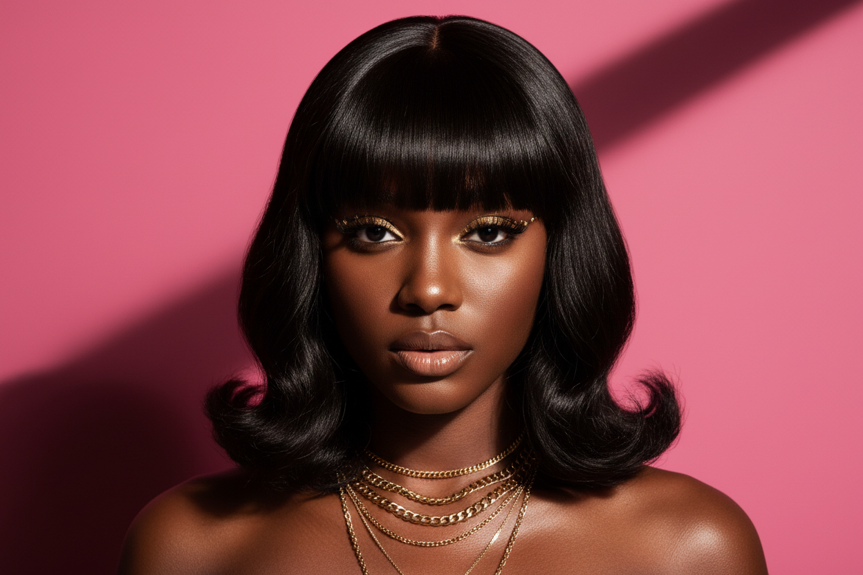 BeuMax Short Bob Body Wave Human Hair Wig with Bangs